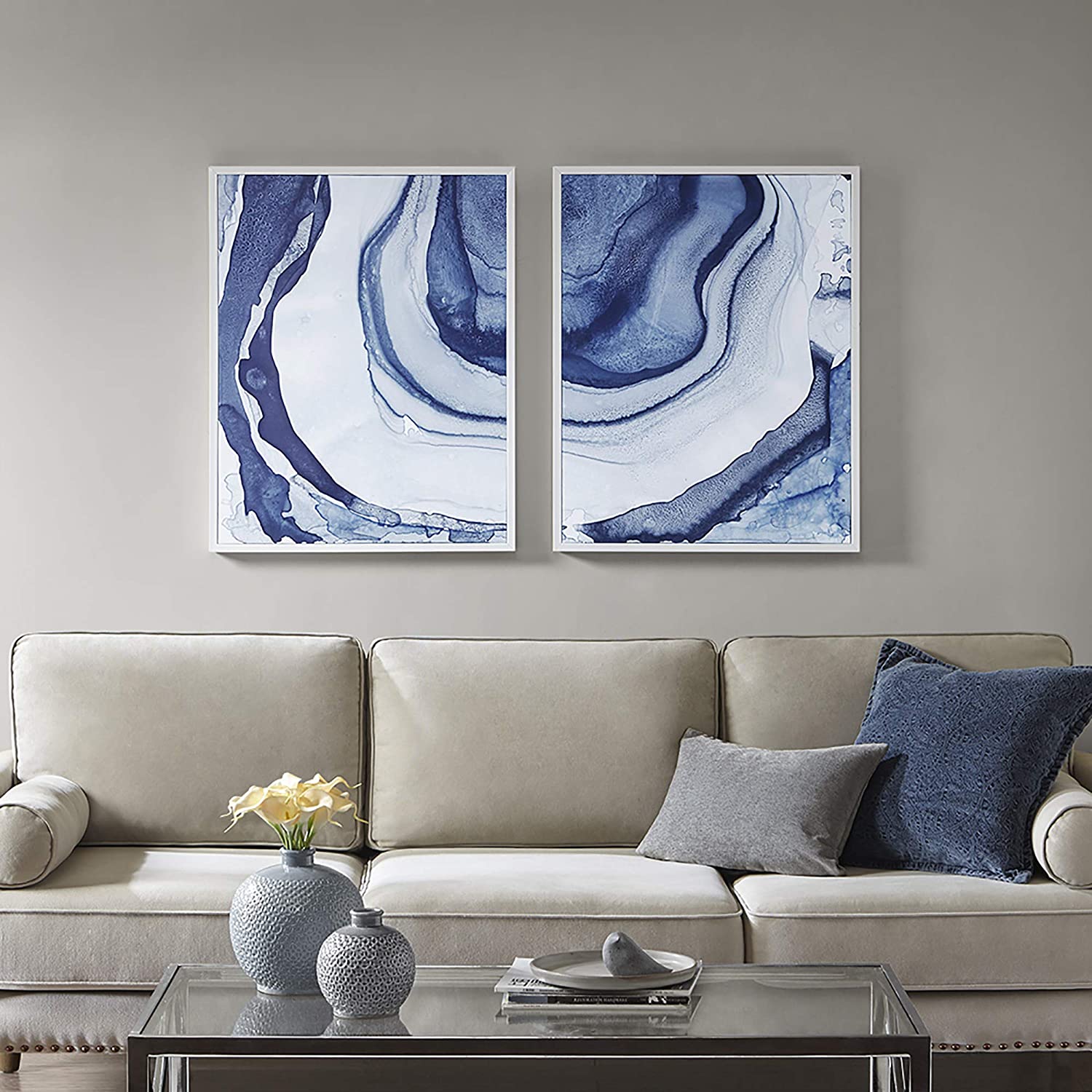 Madison Park Ethereal Wall Art Living Room D√É∆í√Ç¬©cor - Frame Modern Abstract Stretched, Gel Coated Canvas Entry Way Decoration, Ready to Hang Painting for Bedroom, 23.5&#34;W x 29.5&#34;H x 1.625&#34;D , Blue 2 Piece