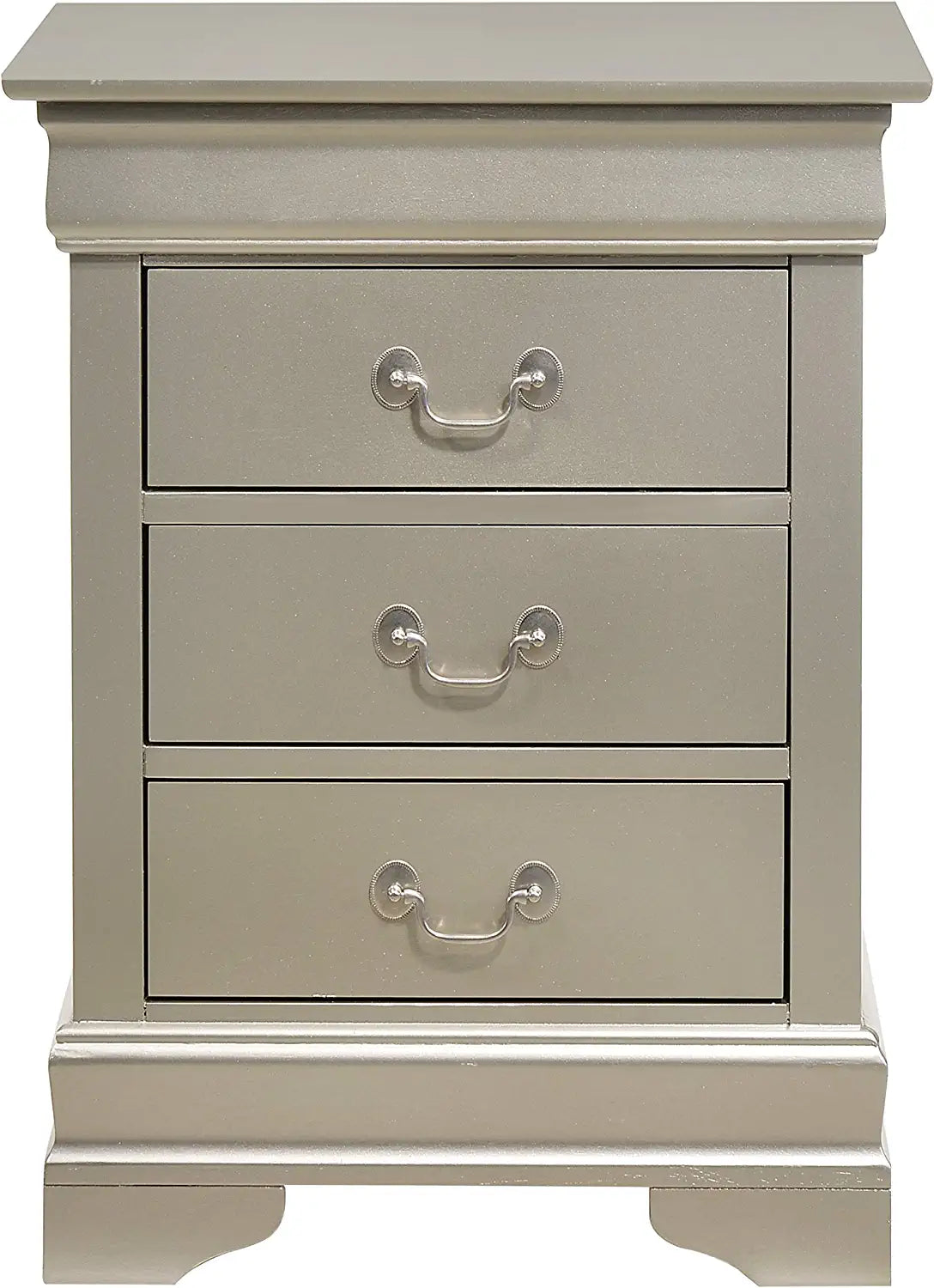 Glory Furniture 3 Drawer Nightstand, 29&#34;H X 21&#34;W X 16&#34;D, Silver Champagne