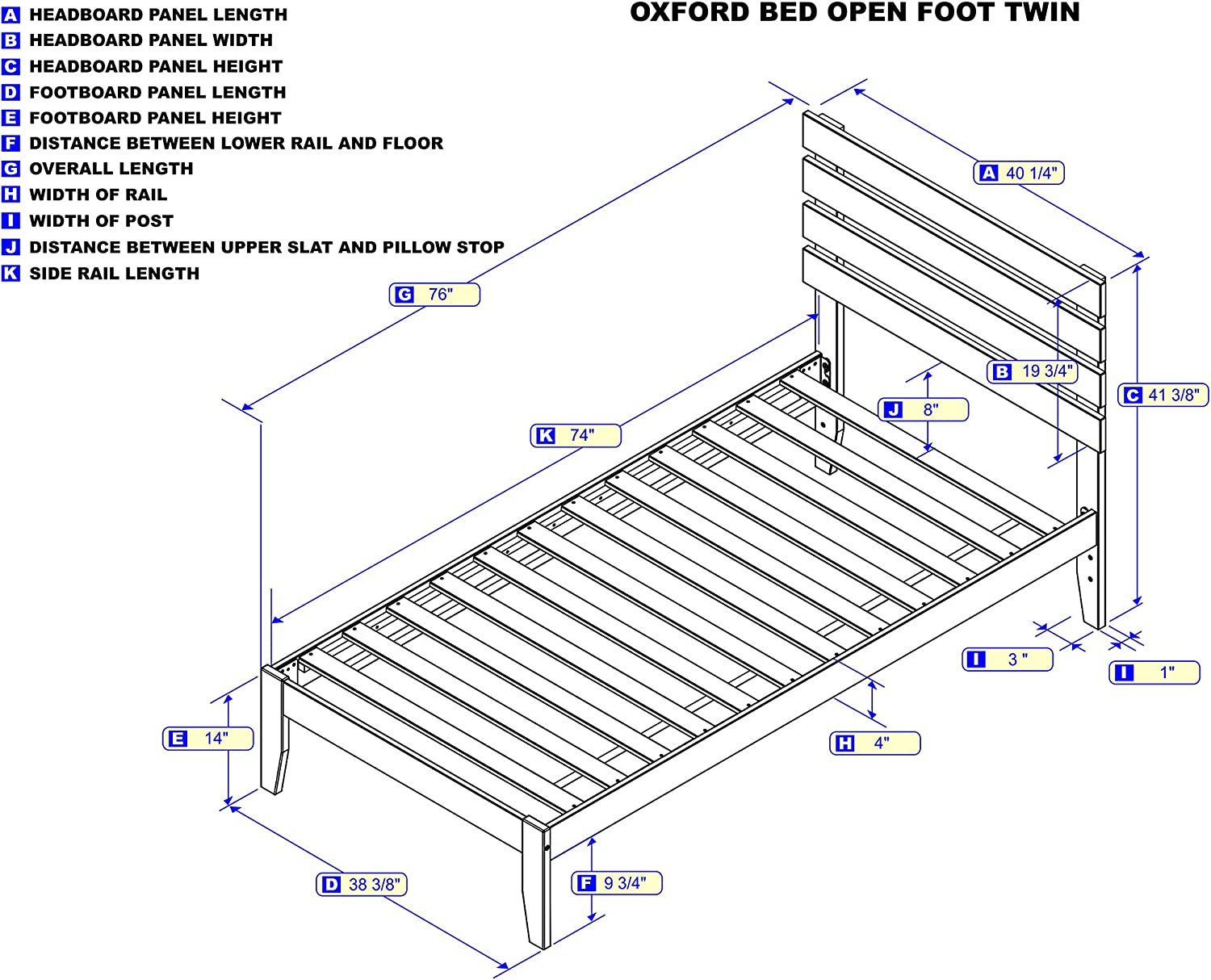 AFI Oxford Bed, Twin, Walnut