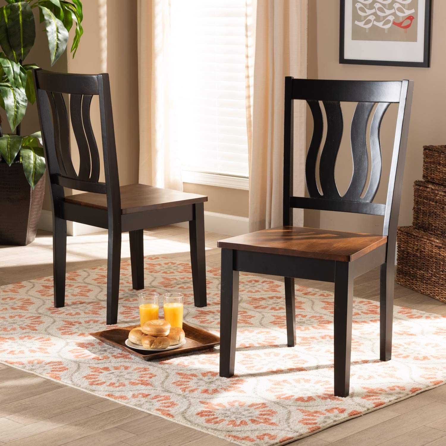 Baxton Studio Fenton Modern and Contemporary Transitional Two-Tone Dark Brown and Walnut Brown Finished Wood 2-Piece Dining Chair Set