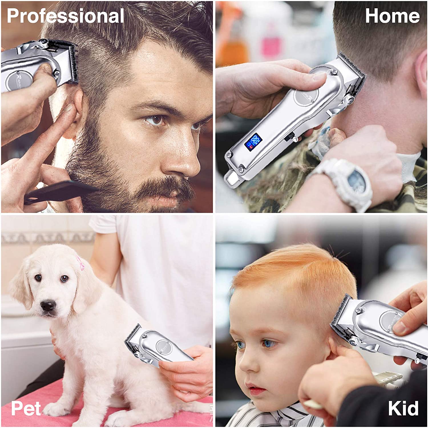 RAINBEAN Men Hair Trimmer 3 in 1 IPX7 Waterproof Beard Trimmer Grooming Kit Cordless Hair Clipper for Men &amp; Children LED Display USB Rechargeable