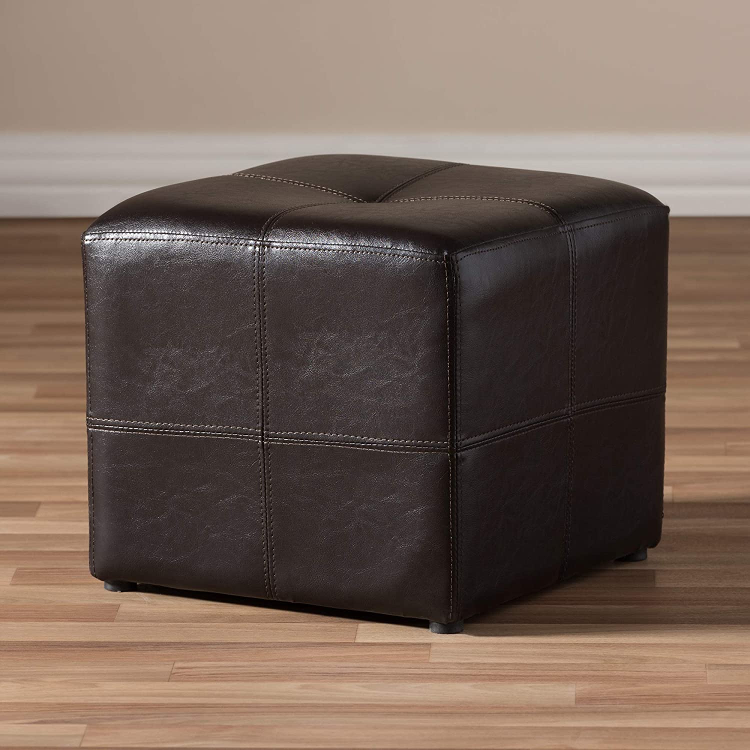 Baxton Studio Nox Brown Leather Ottoman , Dark Brown , SMALL -