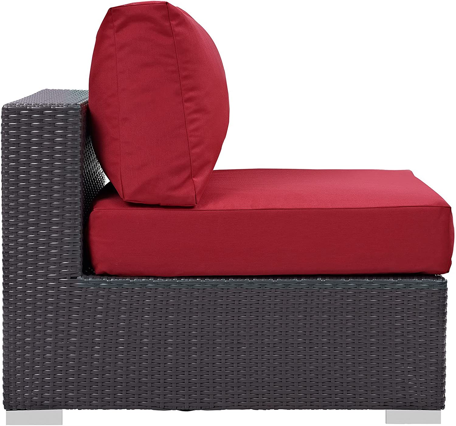 Modway Convene Wicker Rattan Outdoor Patio Sectional Sofa Armless Chair in Espresso Red