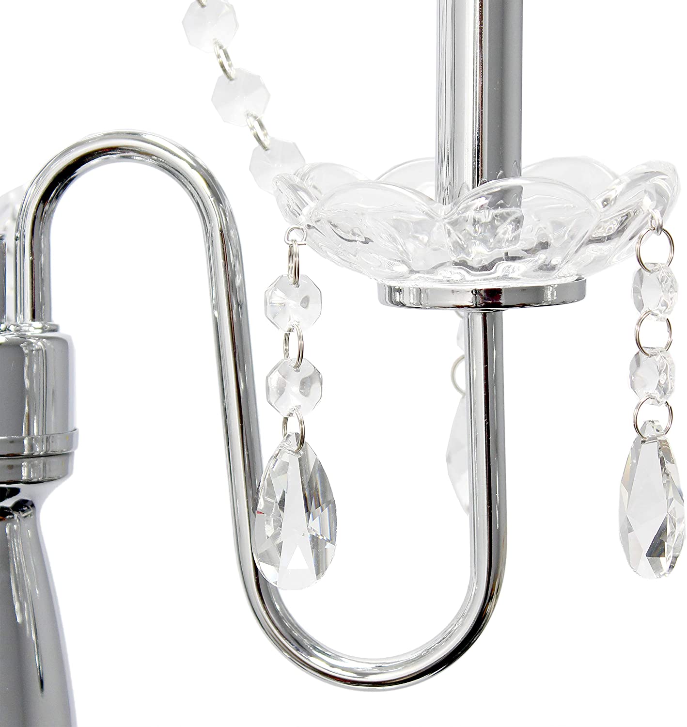 Elegant Designs LF1002-WHT Romantic Cascading Hanging Crystals Sheer Drum Shade Chrome Floor Lamp, White