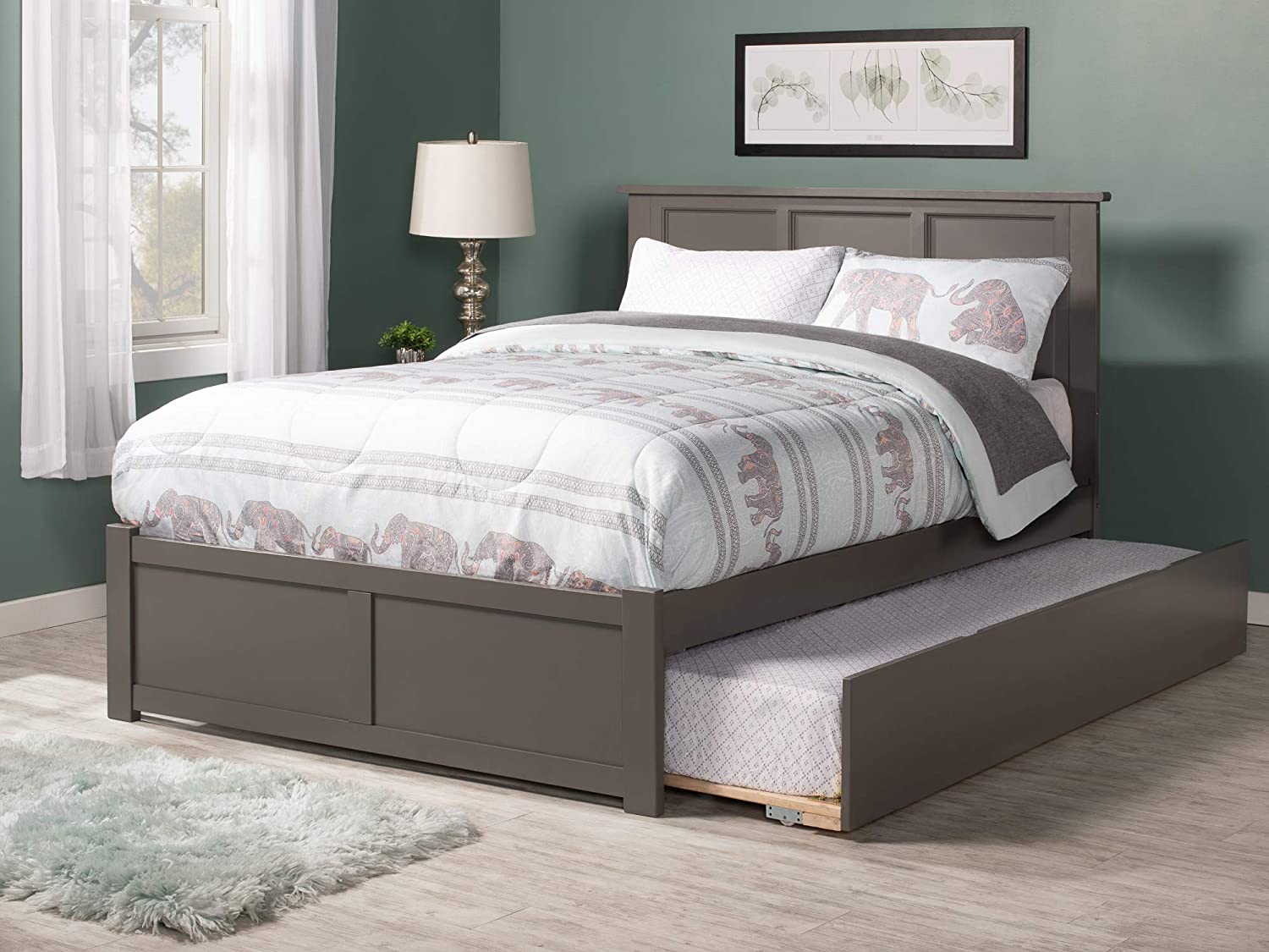 AFI Madison Platform Bed with Flat Panel Footboard and Turbo Charger with Twin Size Urban Trundle, Full, Grey