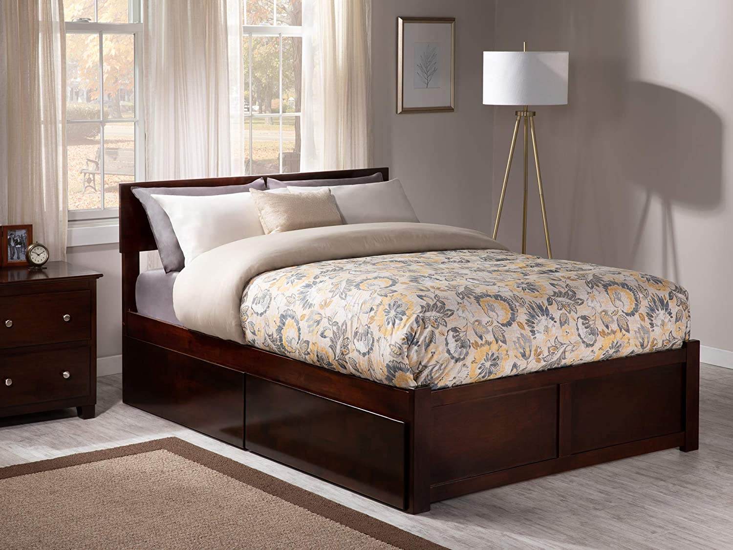 AFI Orlando Platform Flat Panel Footboard and Turbo Charger with Urban Bed Drawers, Full, Walnut