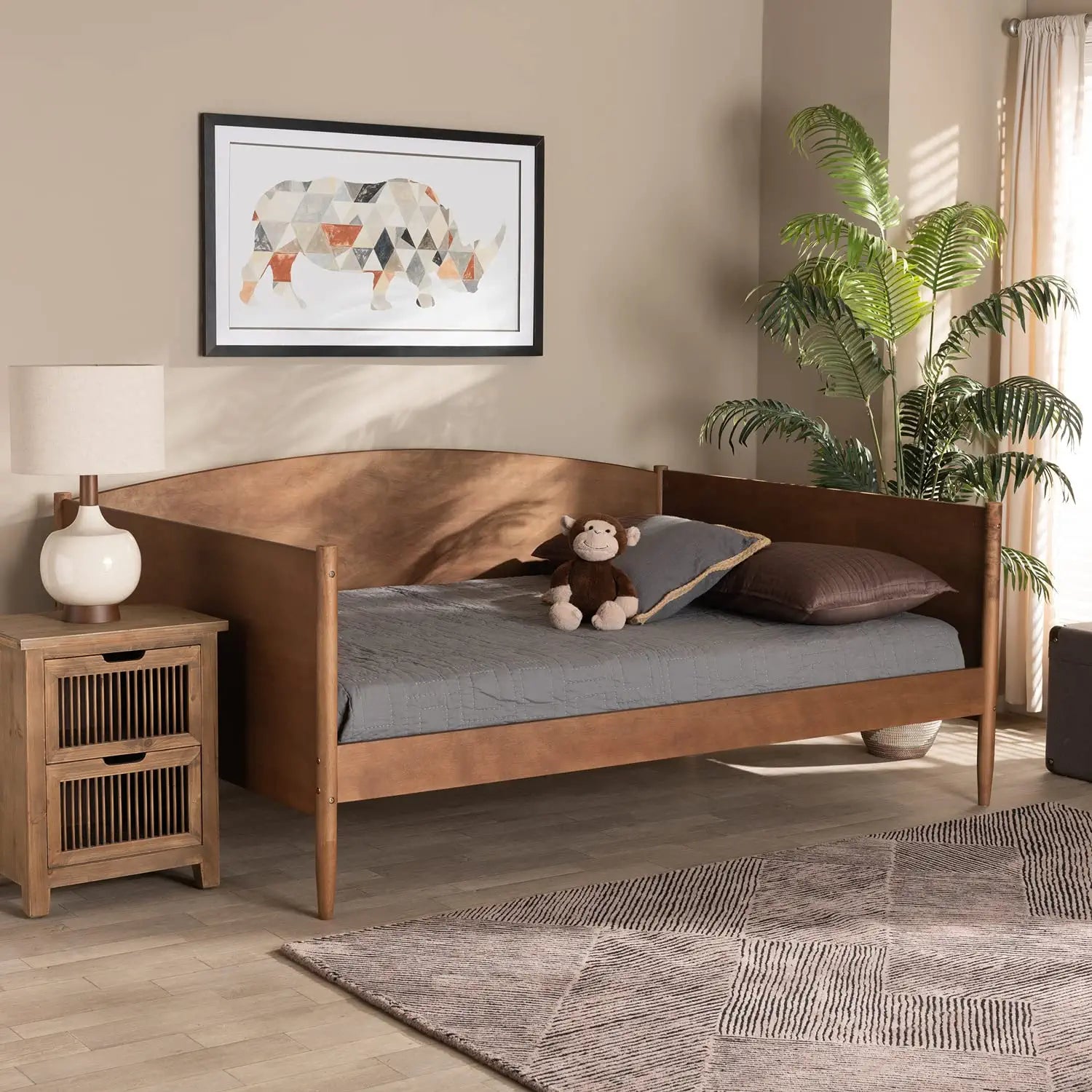 Baxton Studio Veles Mid-Century Modern Ash Walnut Finished Wood Full Size Daybed