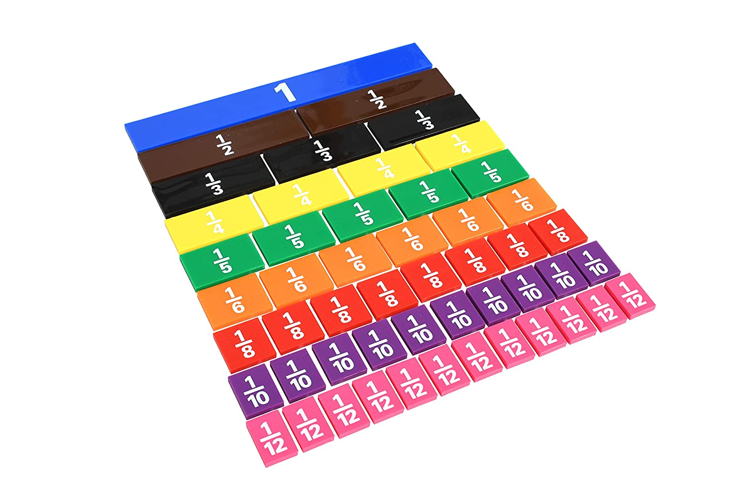 Learning Advantage Fraction/Decimal Tiles - Set of 51 - Double-Sided Rainbow Tiles - Visual, Hands-On Math Resource - Teach Fractions, Decimals and Equivalents, 7673