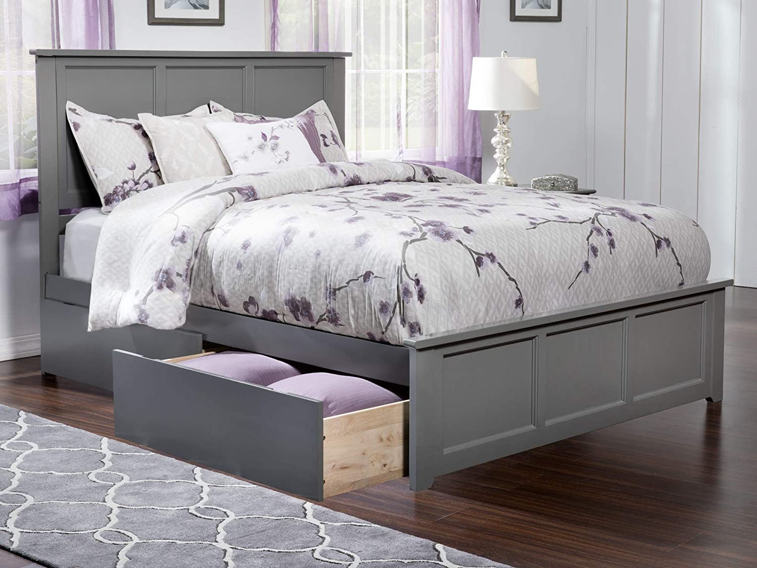 AFI Madison Platform Matching Footboard and Turbo Charger with Urban Bed Drawers, Queen, Grey