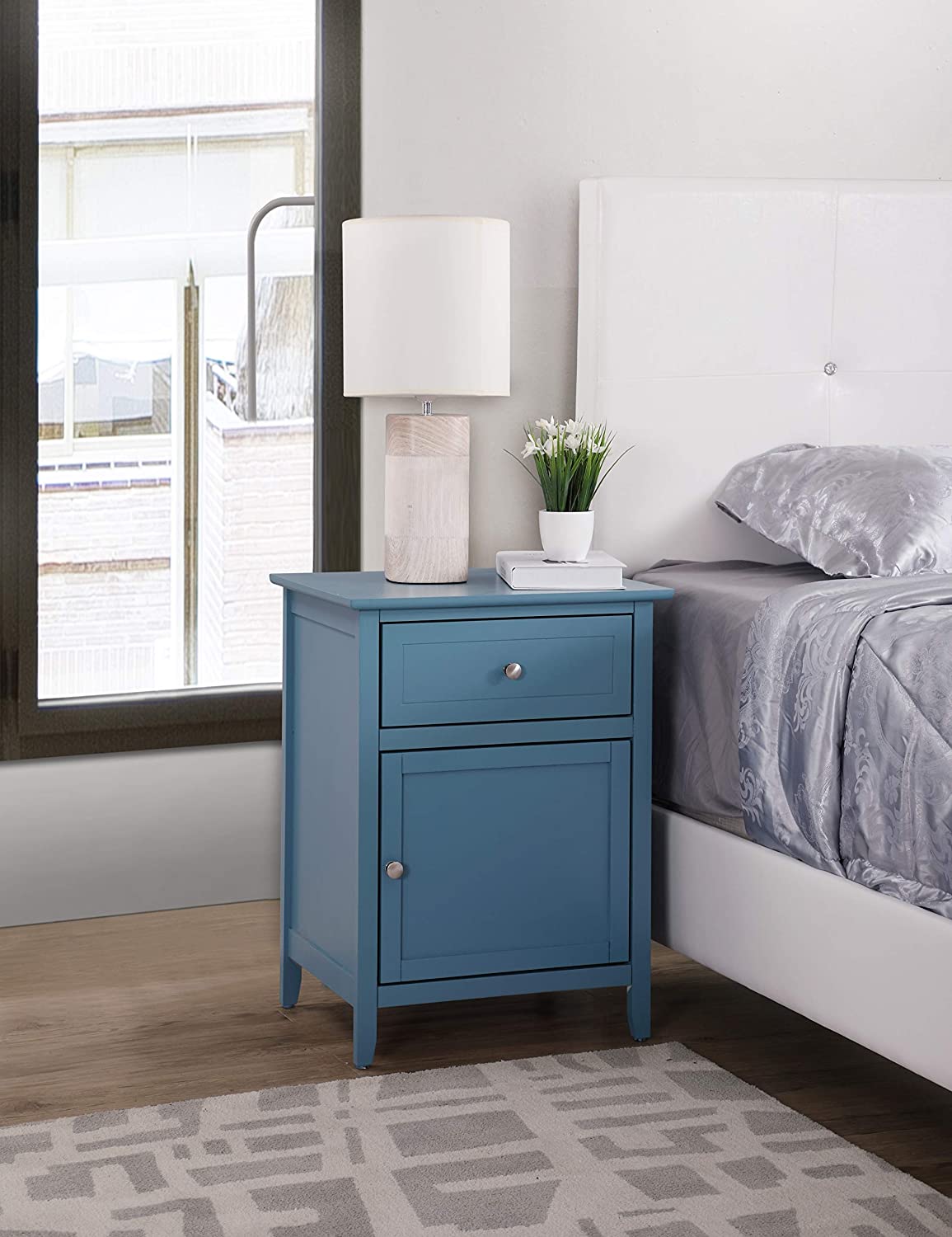 Glory Furniture 1 Drawer /1 Door Nightstand, Teal