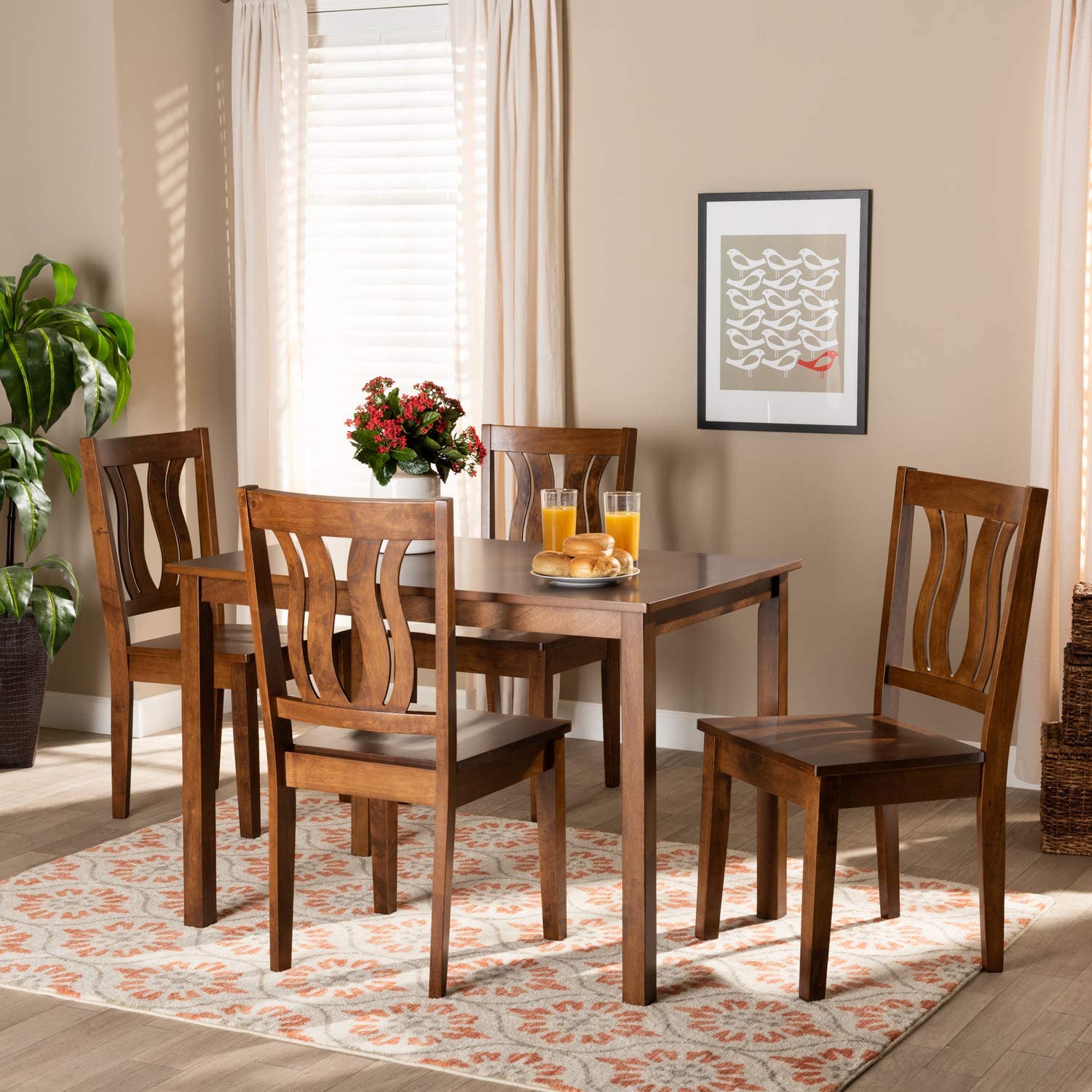 Baxton Studio Zamira Modern and Contemporary Transitional Walnut Brown Finished Wood 5-Piece Dining Set