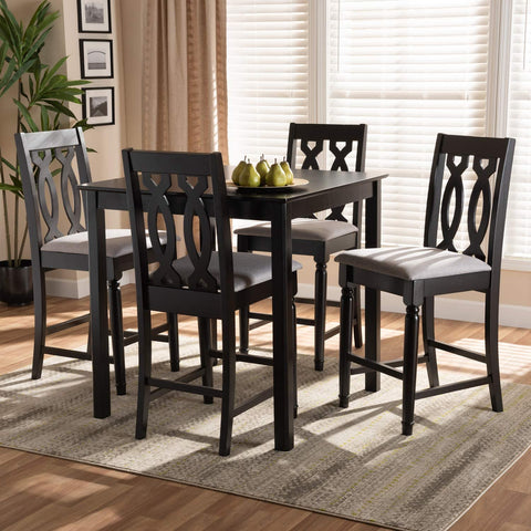 Baxton Studio Darcie Modern and Contemporary Grey Fabric Upholstered Espresso Brown Finished 5-Piece Wood Pub Set