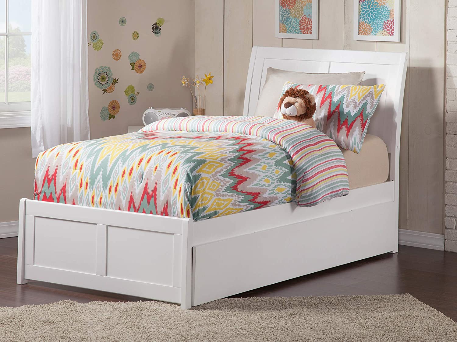 AFI Portland Platform Bed with Matching Footboard and Turbo Charger with Twin Extra Long Trundle, XL, White