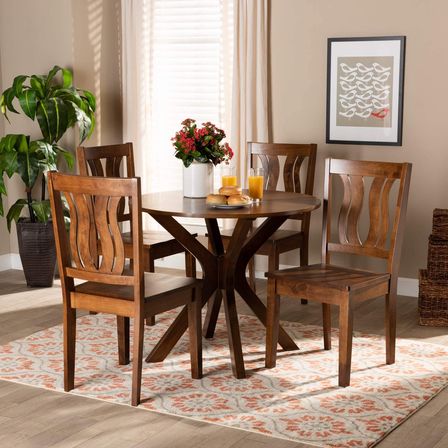 Baxton Studio Mare Modern and Contemporary Transitional Walnut Brown Finished Wood 5-Piece Dining Set