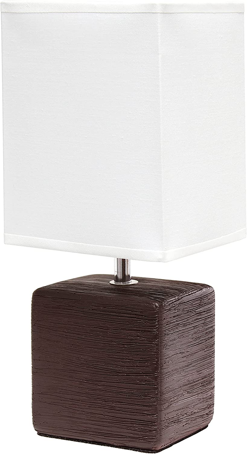 Simple Designs Petite Faux Stone Table Lamp with Fabric Shade, Off White with White Shade