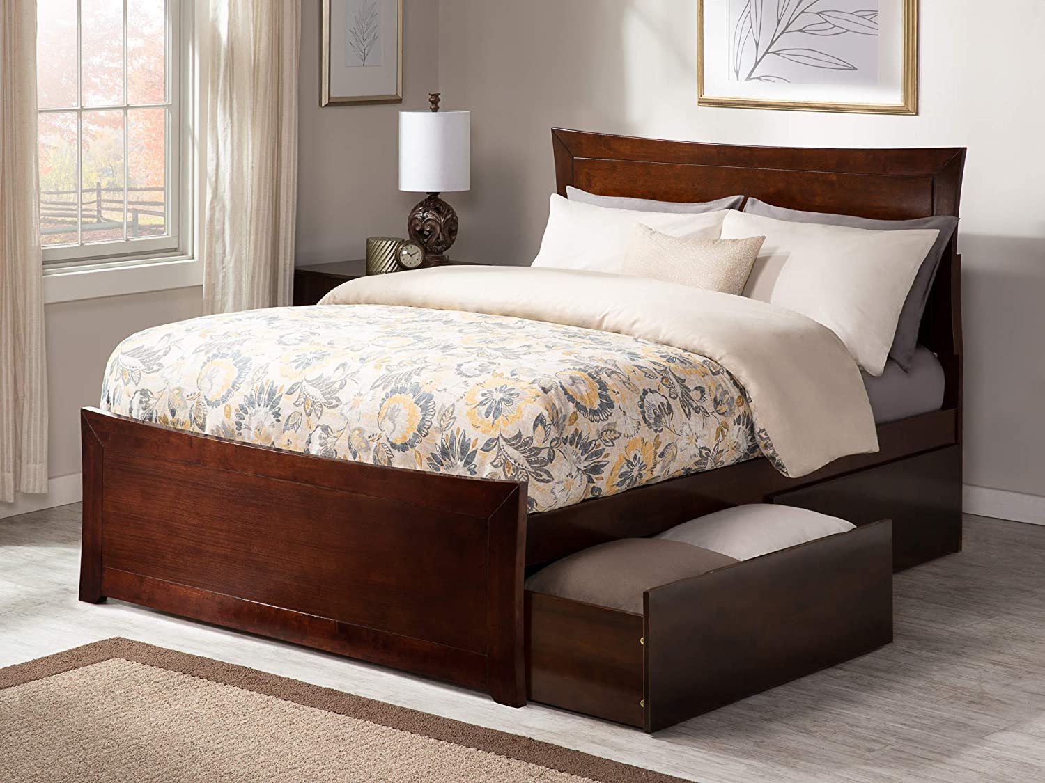 AFI Metro Platform Matching Footboard and Turbo Charger with Urban Bed Drawers, Full, Walnut