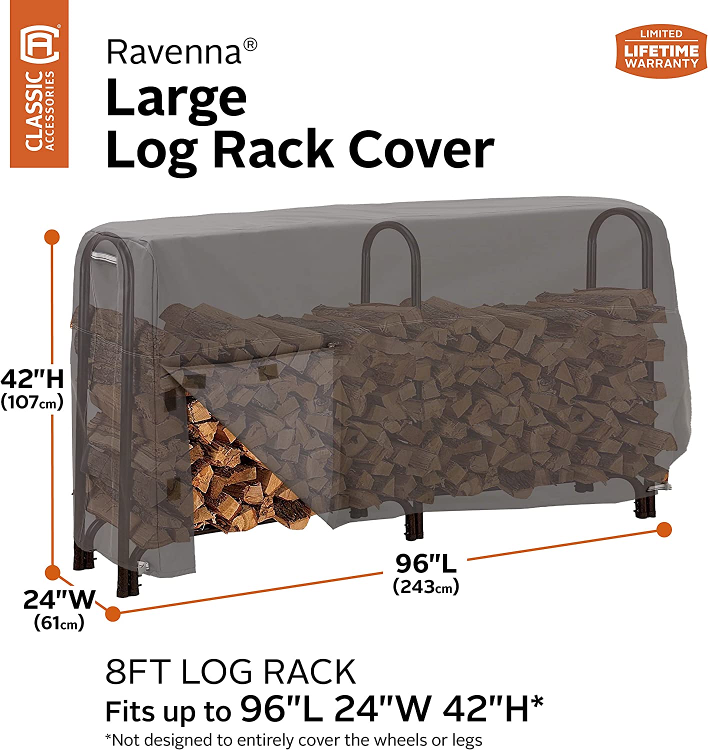 Classic Accessories 55-172-045101-EC Ravenna Water-Resistant 8 Foot Log Rack Cover,Taupe,8 ft, Patio Furniture Covers