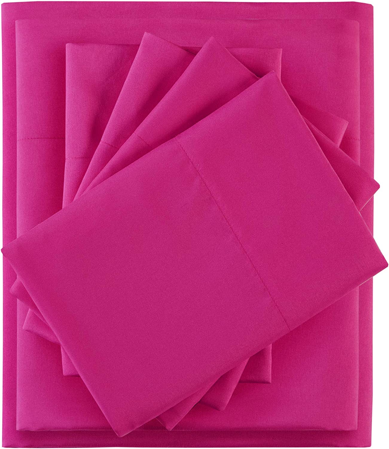 Intelligent Design - ID20-1458 Side Storage Pockets Ultra Soft Hypoallergenic Wrinkle Free Microfiber 4 Piece Sheet Set, Twin Size, Pink