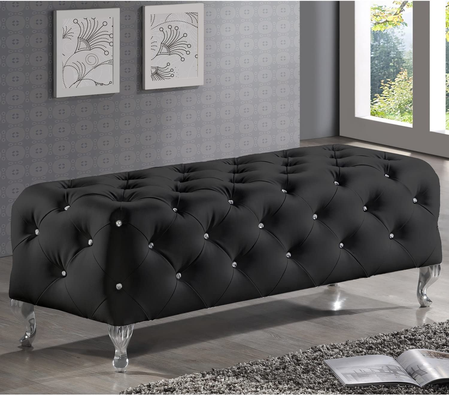 Baxton Studio Stella Crystal Tufted Modern Bench, Black