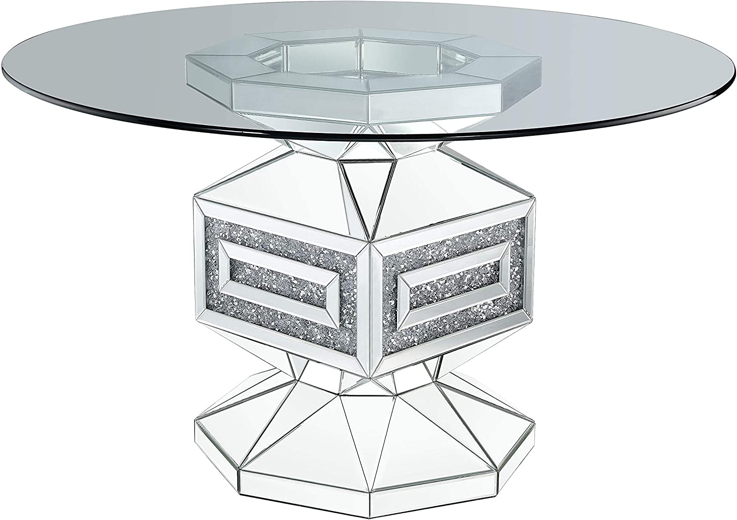 Acme Furniture Noralie Dining Table, Clear Glass, Mirrored & Faux Diamonds