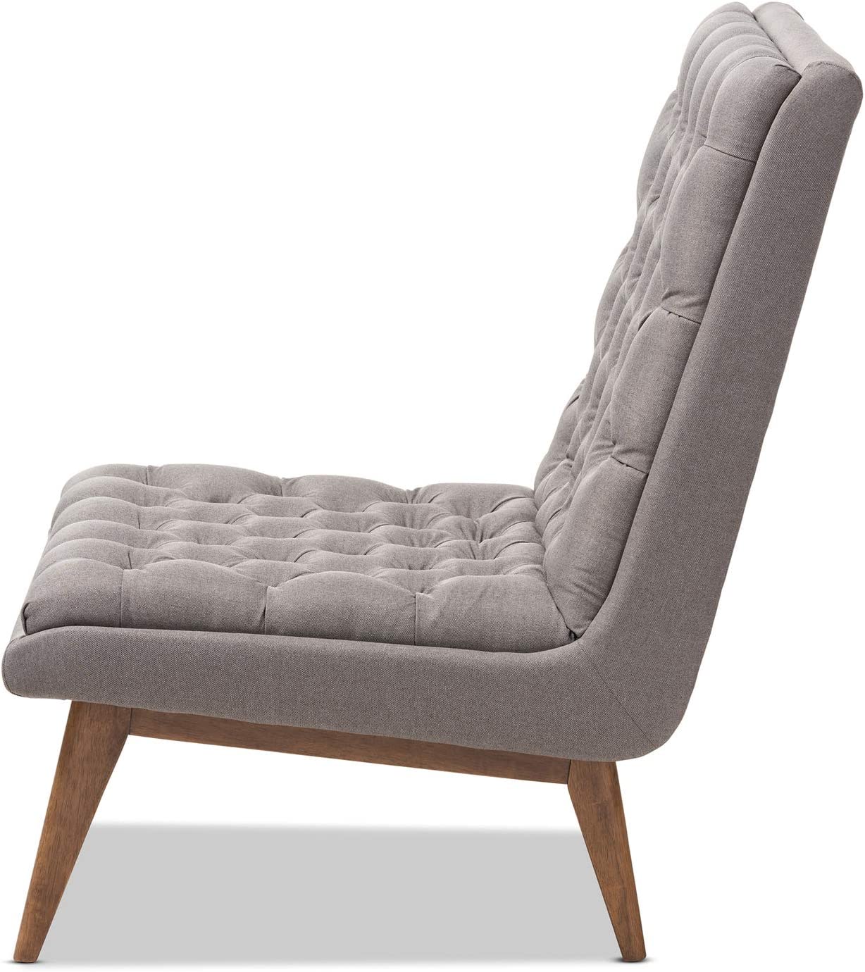 Baxton Studio Annetha Mid-Century Modern Grey Fabric Upholstered Walnut Finished Wood Lounge Chair/Mid-Century/Grey/Medium Wood/Fabric Polyester 100%&#34;/Rubber Wood/Foam