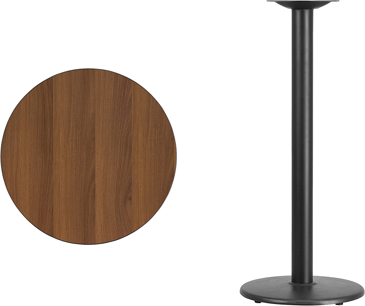 Flash Furniture 24&#39;&#39; Round Walnut Laminate Table Top with 18&#39;&#39; Round Bar Height Table Base