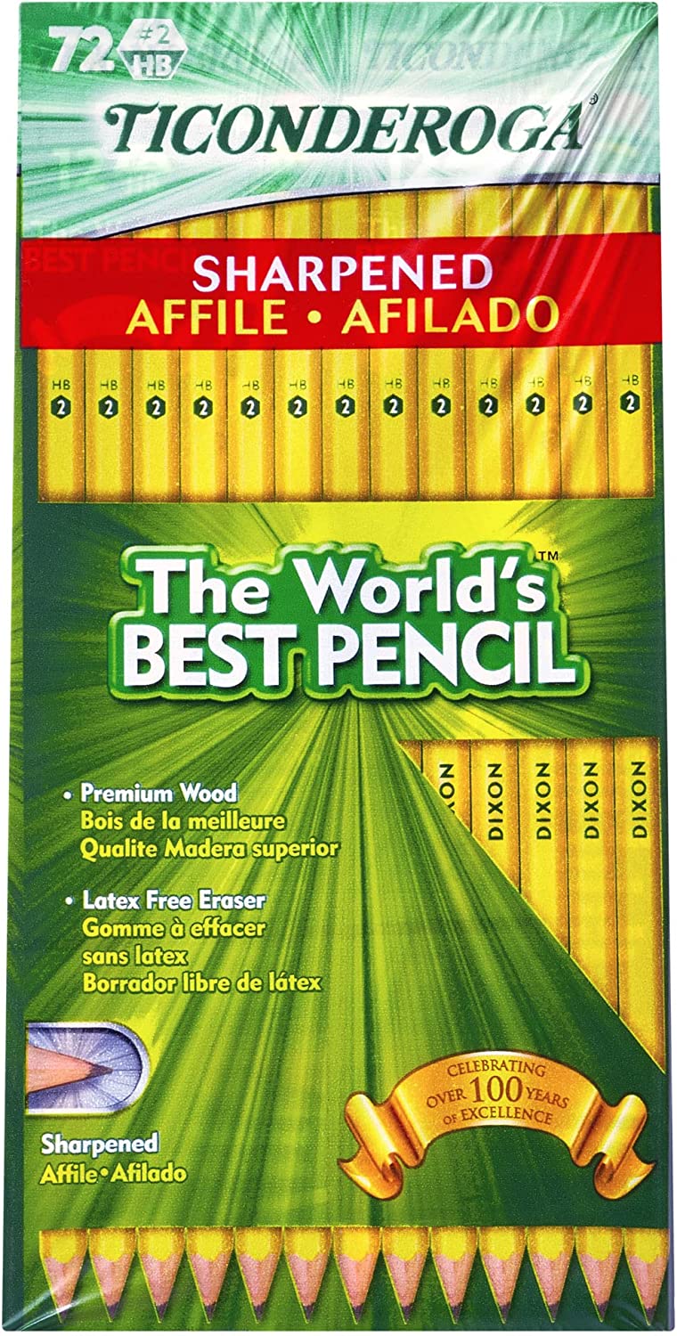 Ticonderoga Pencils, Wood-Cased, Pre-Sharpened, #2 HB Soft, Yellow, 72 Count