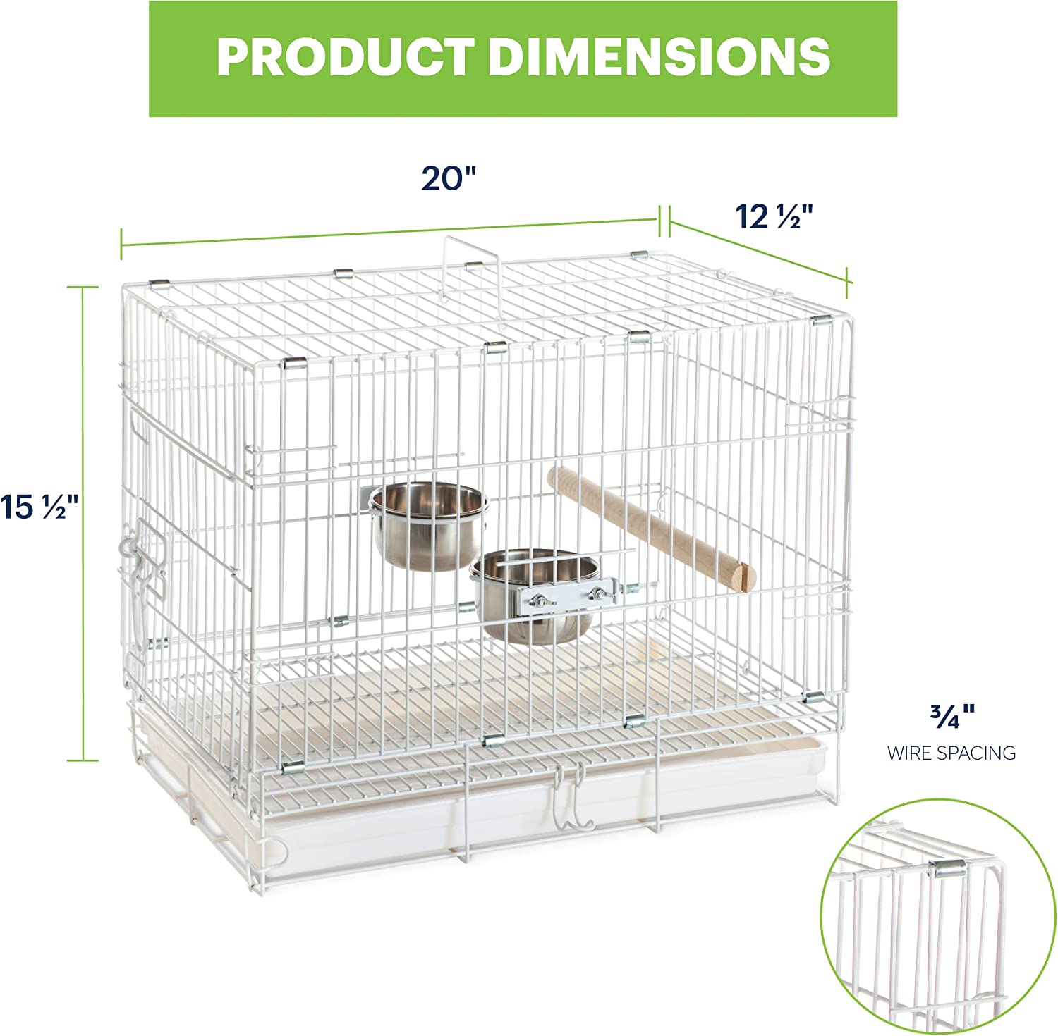 Prevue Pet Products Temporary Travel Bird Cage Short-Term Pet Carrier for Birds, Metal Stainless Steel Pet Crate with Handles, Foldable Portable Birdcage, White