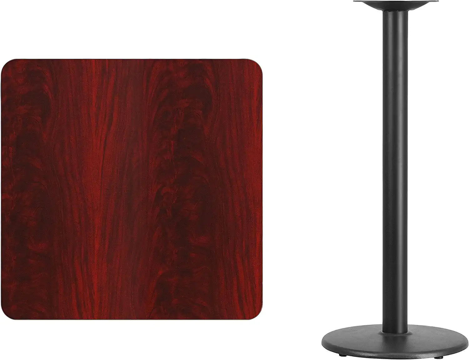 Flash Furniture 30&#39;&#39; Square Walnut Laminate Table Top with 18&#39;&#39; Round Bar Height Table Base