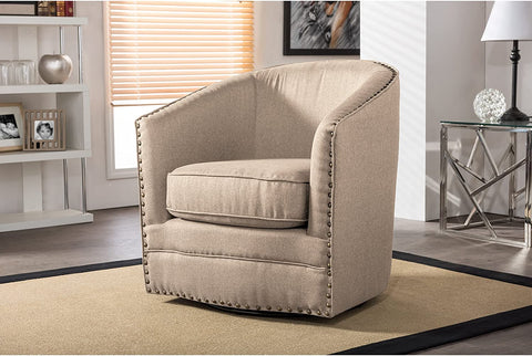 Wholesale Interiors Porter Classic Retro Fabric Upholstered Swivel Tub Chair, Beige