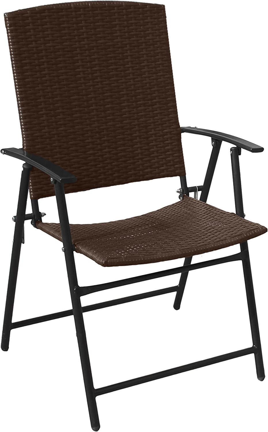 Hiland AW-085 3 Piece Woven Resin Wiker Outdoor Furniture Chair and Table Set, Dark Brown