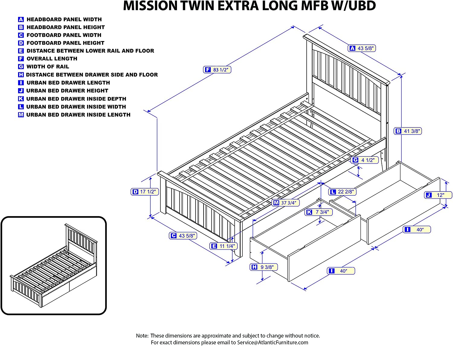 Atlantic Furniture AFI Mission Twin XL Storage Platform Bed in Walnut