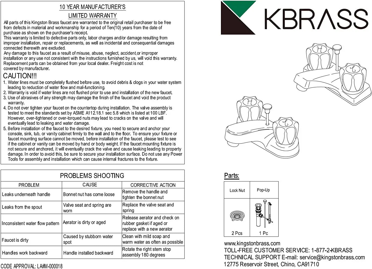 Kingston Brass FB2201NDL 3-11/16-Inch in Spout Reach NuvoFusion 4-Inch Centerset Lavatory Faucet with ABS Pop-UP, Polished Chrome