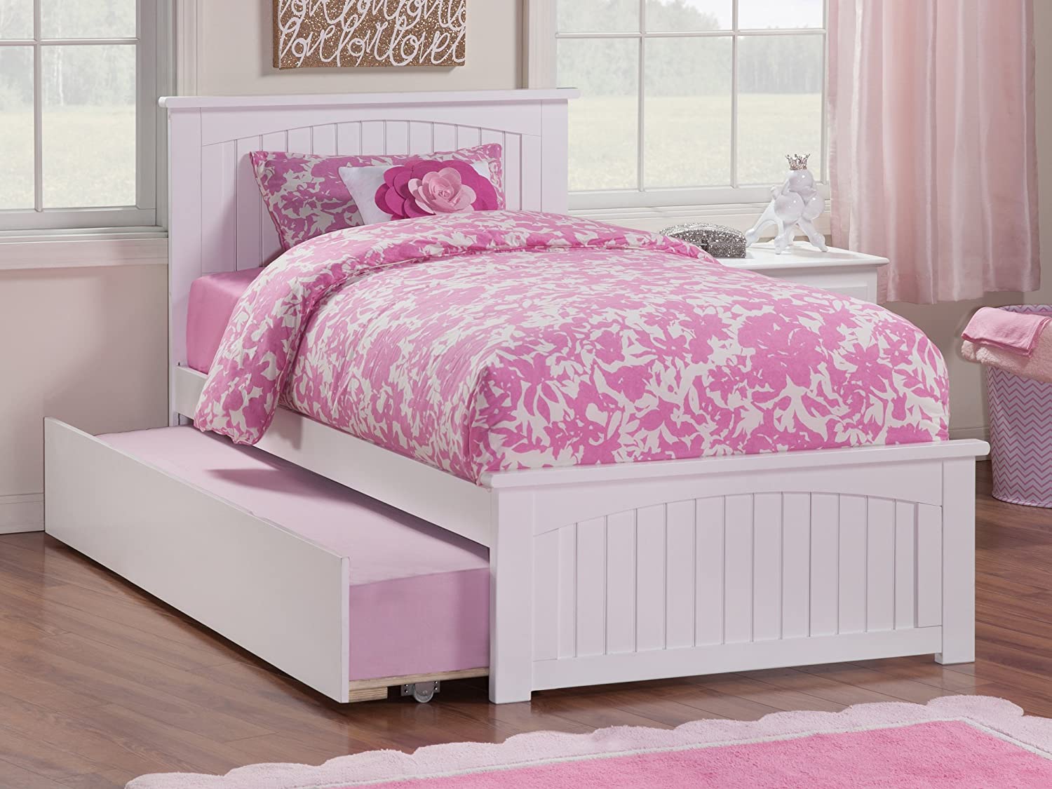 AFI Nantucket Twin Extra Long Platform Bed with Matching Footboard and Turbo Charger with Twin Extra Long Trundle in White