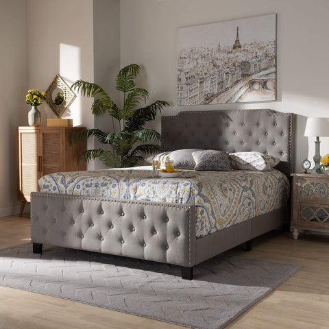 Baxton Studio Marion Modern Transitional Grey Fabric Upholstered Button Tufted Queen Size Panel Bed