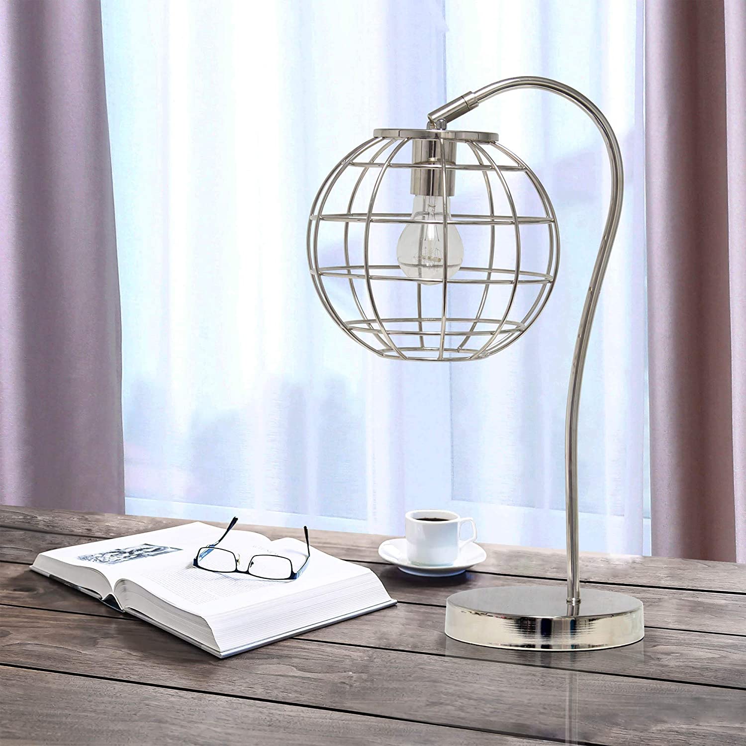 Lalia Home Decorative Arched Metal Cage Table Lamp, Chrome