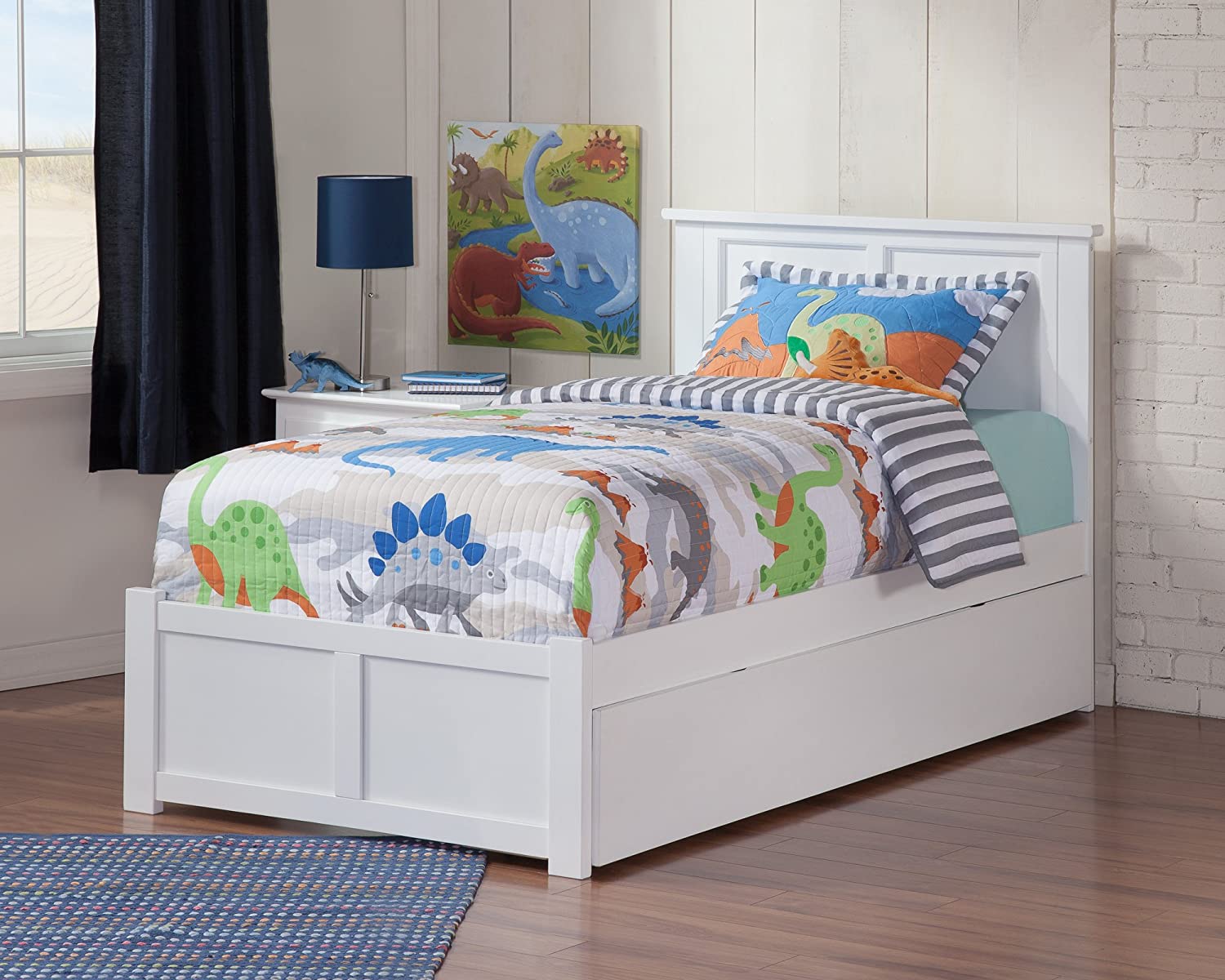 AFI Madison Bed with Footboard and Twin Extra Long Trundle, White