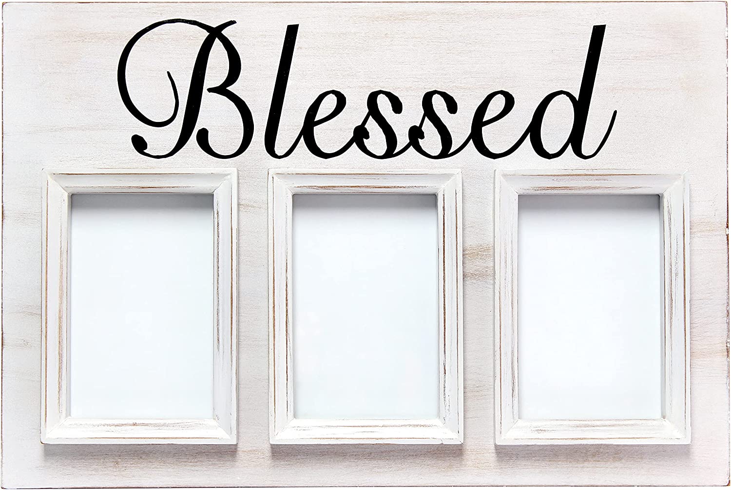 Elegant Designs HG2002-WBL Rustic Farmhouse 3 Photo Collage Wood 4x6 Picture Frame, White Wash "Blessed"