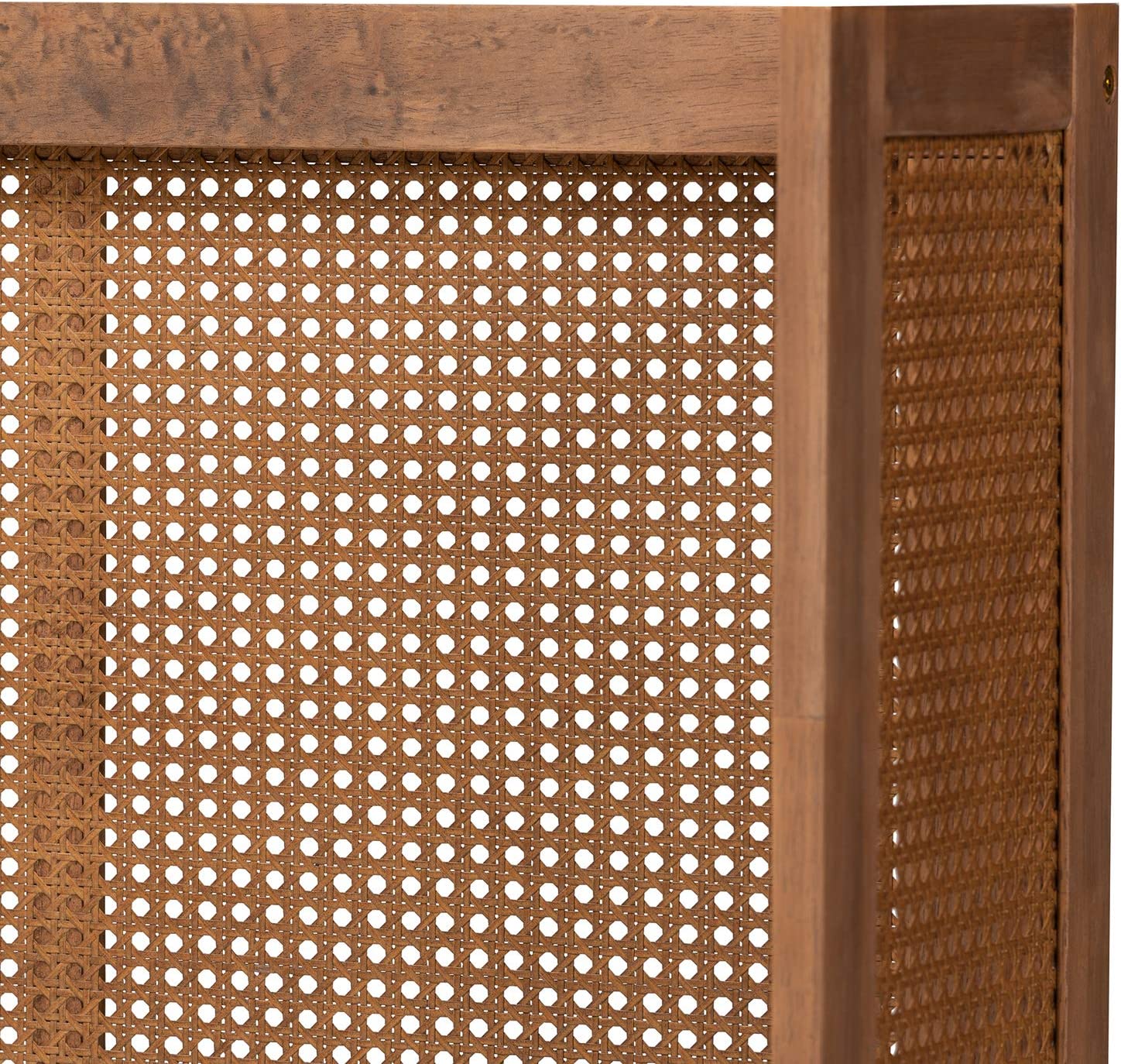 Baxton Studio Rina Mid-Century Modern Ash Wanut Finished Wood and Synthetic Rattan Full Size Wrap-Around Headboard