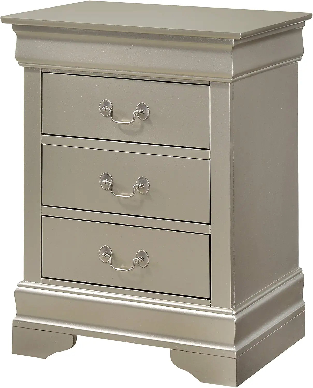 Glory Furniture 3 Drawer Nightstand, 29&#34;H X 21&#34;W X 16&#34;D, Silver Champagne