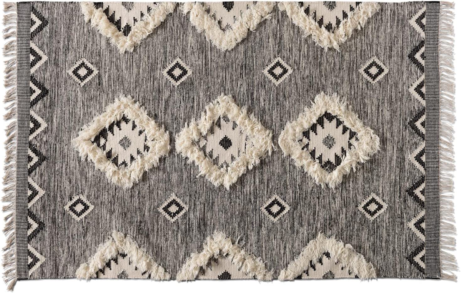 Baxton Studio Avia Modern and Contemporary Black and Ivory Handwoven Wool Area Rug