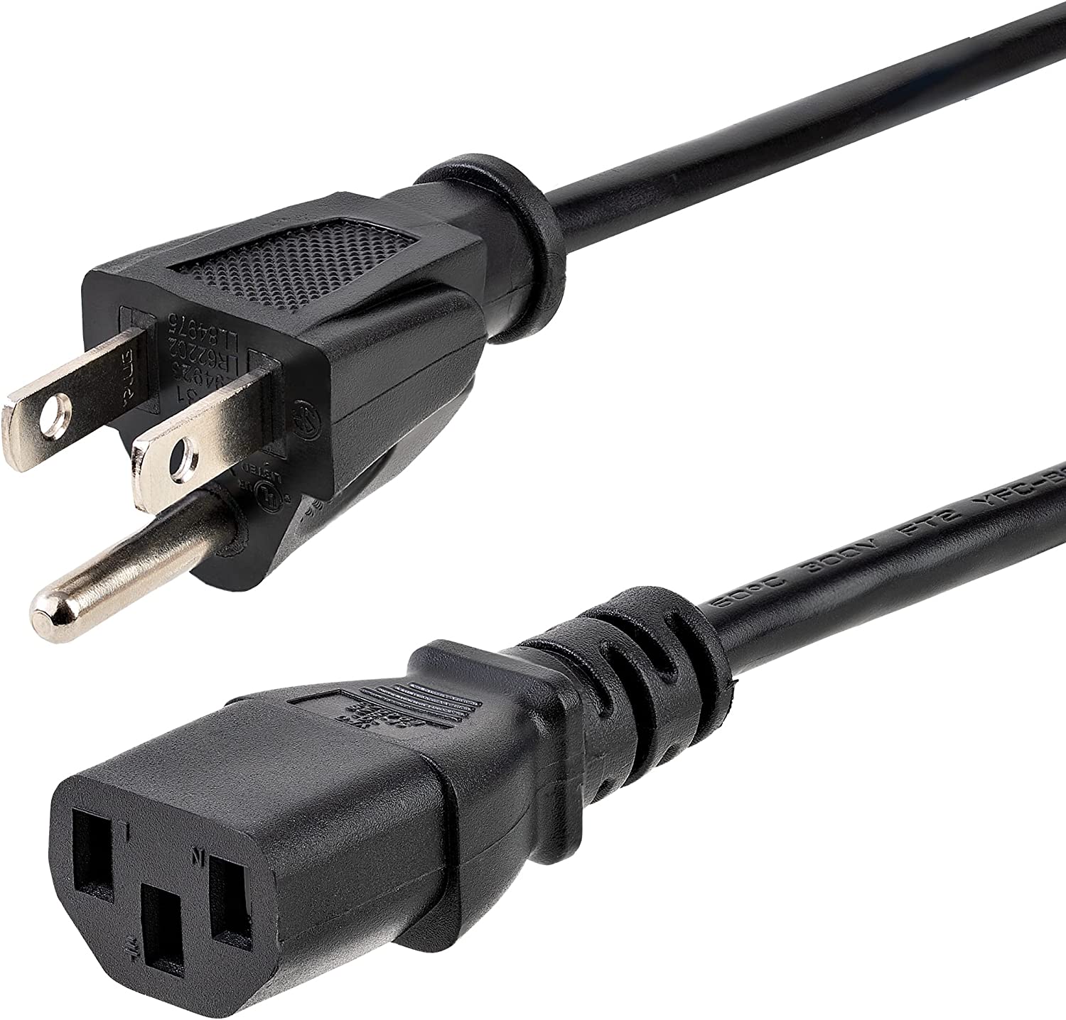 StarTech.com 15ft (4.5m) Computer Power Cord, NEMA 5-15P to C13, 10A 125V, 18AWG, Black Replacement AC Power Cord, Printer Power Cord, PC Power Supply Cable, Monitor Power Cable - UL Listed (PXT10115)