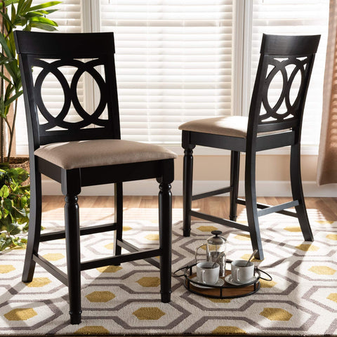 Baxton Studio Verina Modern and Contemporary Sand Fabric Upholstered Espresso Brown Finished 2-Piece Wood Counter Stool Set of 4