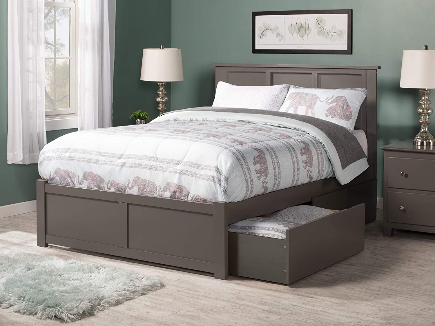 AFI Madison Platform Flat Panel Footboard and Turbo Charger with Urban Bed Drawers, Queen, Grey