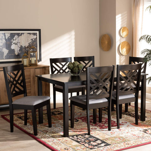 Baxton Studio Caron Modern and Contemporary Grey Fabric Upholstered Espresso Brown Finished Wood 7-Piece Dining Set