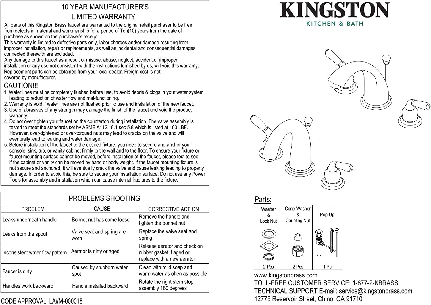 Kingston Brass KB962 Magellan Widespread Bathroom Faucet, 8-Inch Adjustable Center, Polished Brass