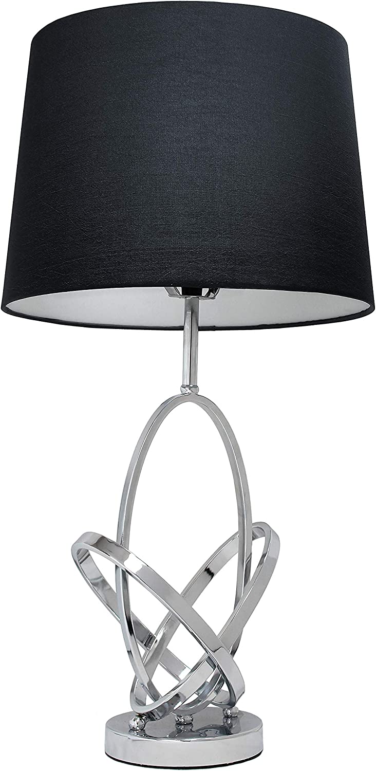 Elegant Designs LT1006-CHR Mod Art Polished Chrome Table Lamp with Black Shade, 14.17&#34; x 14.17&#34; x 27.56&#34;