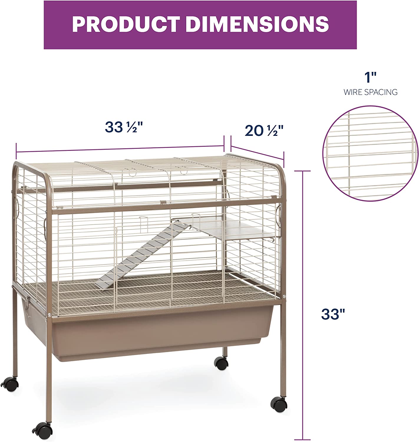 Prevue Pet Products Small Animal Cage with Stand and Caster Wheels, Classic Cage for Small Pets, Bunny Rabbits, Guinea Pigs, Coco/White