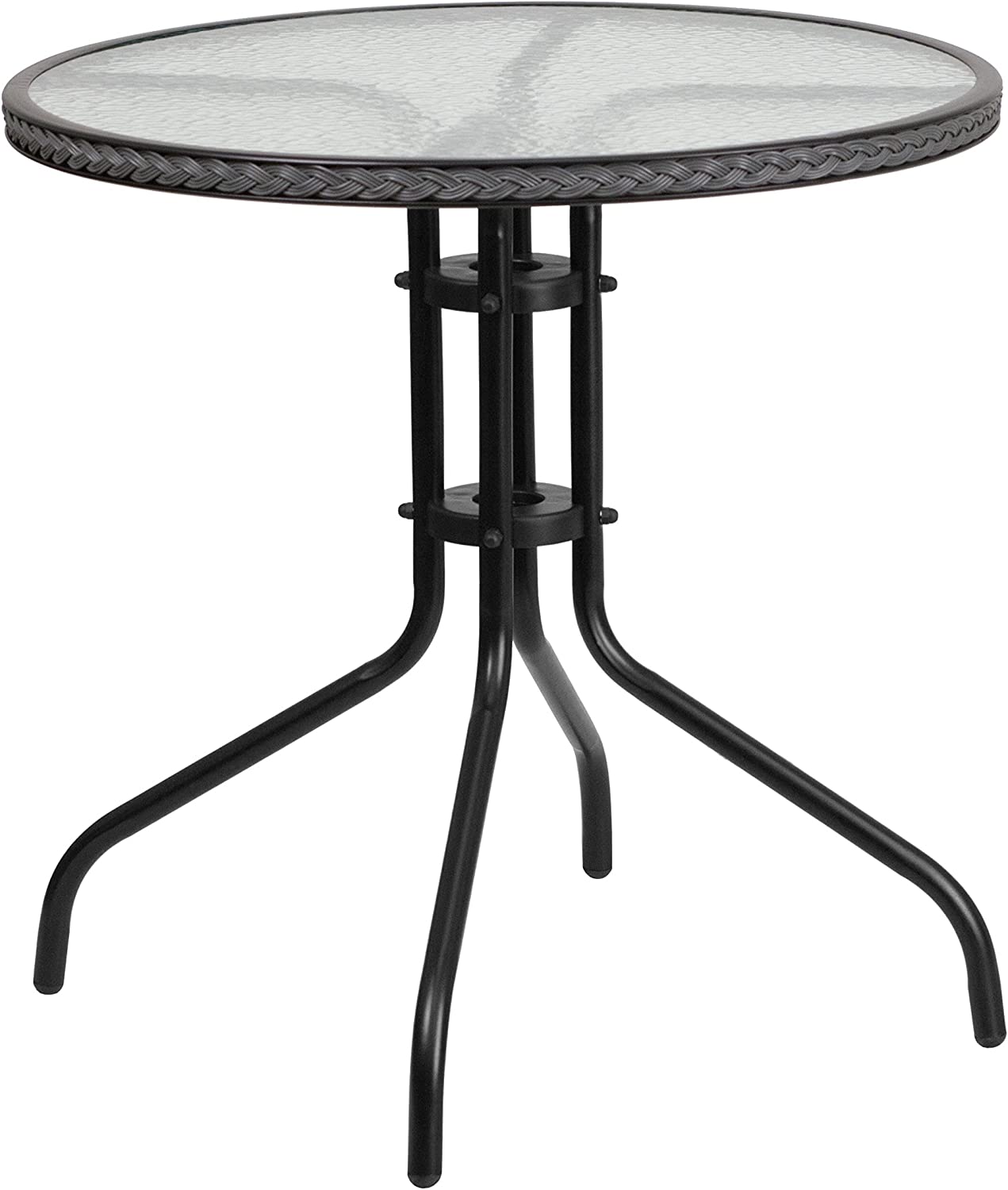 Flash Furniture 28&#39;&#39; Round Tempered Glass Metal Table with Gray Rattan Edging