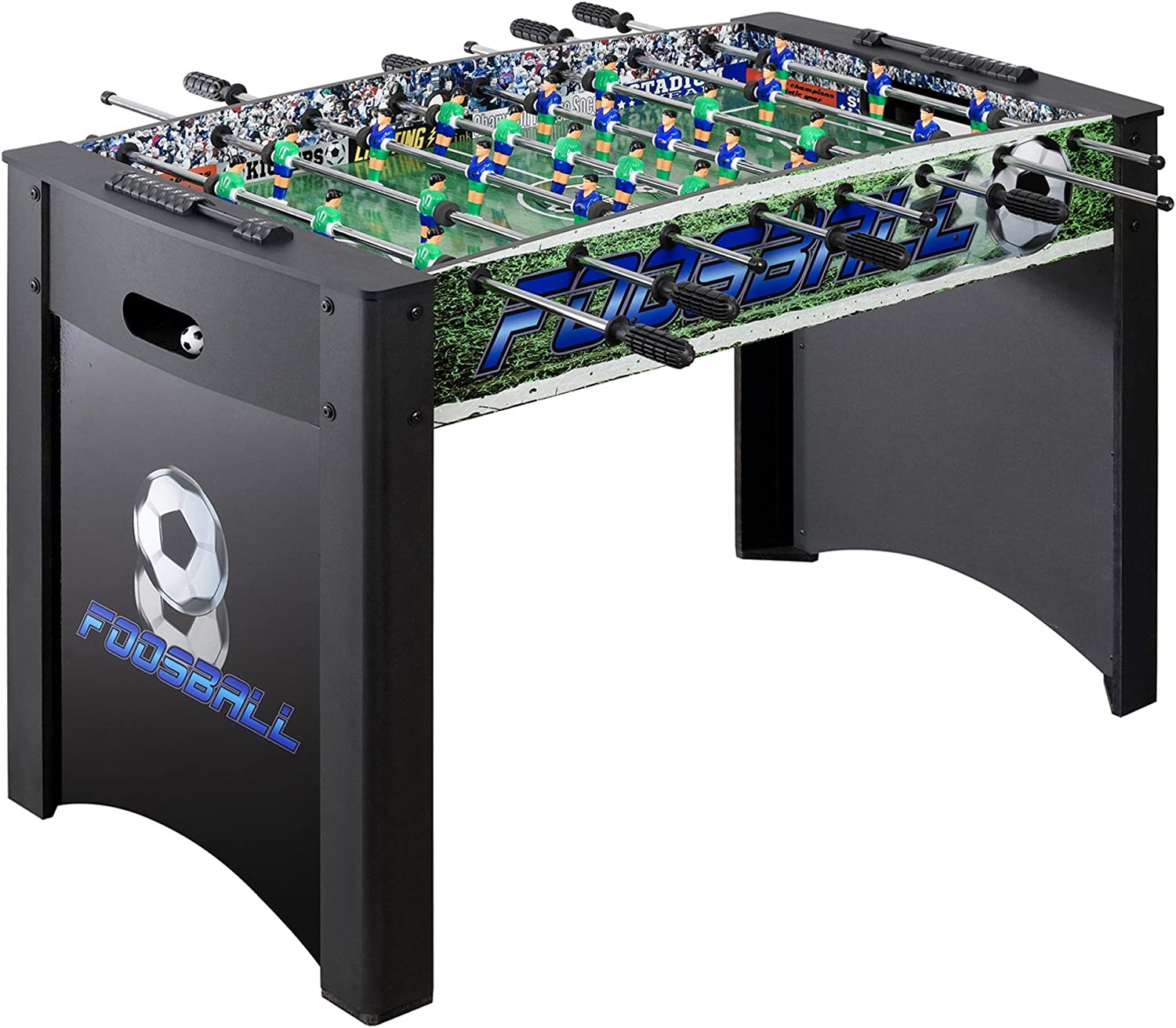Hathaway Playoff 4’ Foosball Table, Soccer Game for Kids and Adults with Ergonomic Handles, Analog Scoring and Leg Levelers, Black/Green, 4-Feet